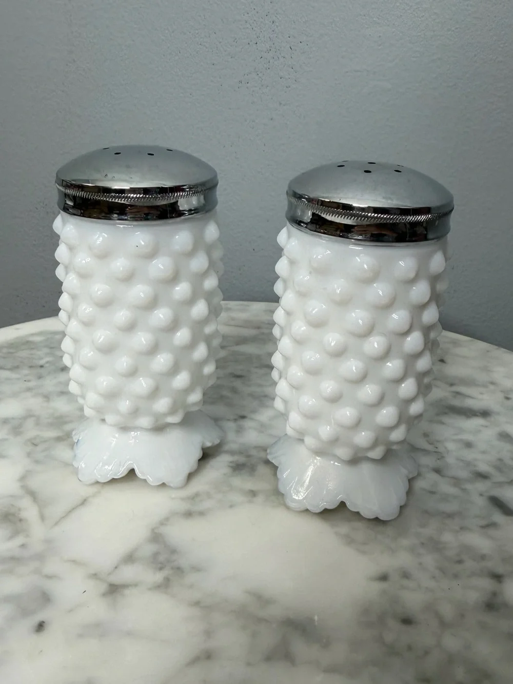 Vintage Fenton White Hobnail Milk Glass Salt & Pepper Shakers